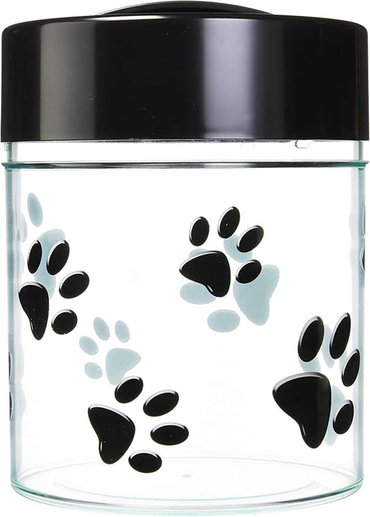 Pawvac 2.5 Pound Vacuum Sealed Pet Food Storage Container; Black Cap & Clear Body/Black Paws