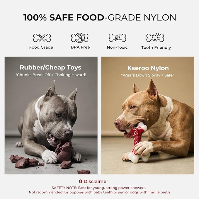 Tough Dog Toys for Aggressive Chewers Large Breed - 8'' Beef Flavor Indestructible Nylon Dog Chew Toys for Large Dogs, Heavy Duty Dog Bone Keep Busy, Teething Dental Care Toy Dog Birthday Gift