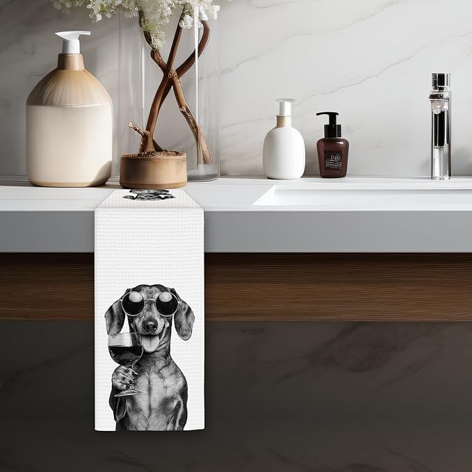 Dachshund Gifts Wine Dog Kitchen Towels, Gifts for Dachshund Wine Lovers Decorative Hand Dish Towel for Kitchen Home Bar, Funny DachshundDog WineLover Home Bar Kitchens Decor(16x24 Inch)