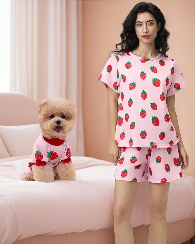 XPUDAC Matching Dog and Owner Clothes Womens Pajama Sets Loungewear Short Sleeve Tee and Shorts, Owner and Pet Pajamas are Sold Separately, M