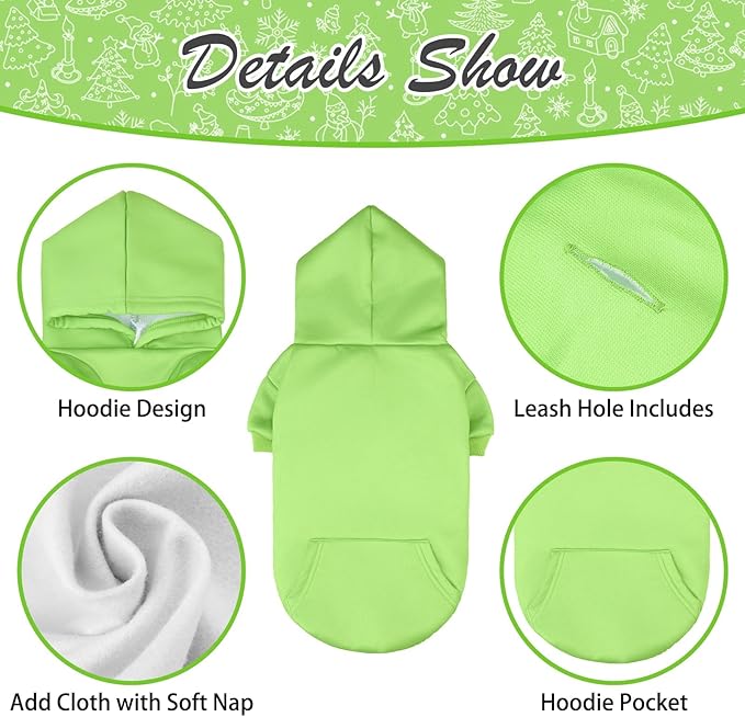 KOOLTAIL Dog Hoodie for Large Medium Small Dogs, Soft and Warm Pet Sweater with Leash Hole and Pocket Boy Girl, Puppy Fall Winter Jacket Clothes, French Pitbull Cold Weather Coat Sweatshirt,Green SM