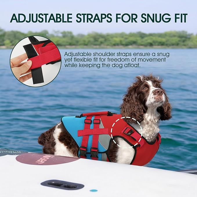 Kuoser Dog Life Jacket with Rescue Handle, High Flotation Dogs Swim Vest with Reflective Strips,Adjustable Dog Life Vest for Swimming, Boating, Pool&Beach, Doggy Lifejacket for Small Medium Large Dogs
