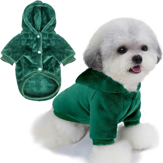 FabriCastle Dog Hoodie Sweater for Small Dogs Boy and Girl, Dog Clothes XS XXS Puppy Sweatshirt, Pet Outfit, Cat Clothing Super Soft Warm Snap On Closure (Dark Green, X-Small)