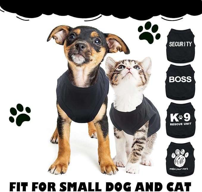 4 Pieces Puppy Clothes Dog Shirts for Small Dogs Boy Male Clothes Funny Pattern Breathable Lightweight Soft Cool Pet Shirt Cat Apparel Outfit (Small)