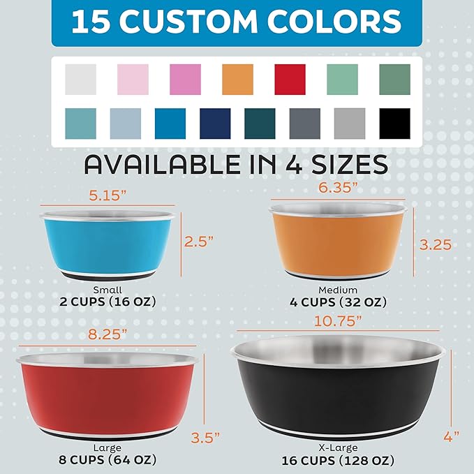 Master Pet Supply Stainless Steel Dog Bowls Set of 2 (32 Oz Each) with Non-Slip Rubber Base - Navy Blue - Basic Dog Food Bowl Water & Food Bowls for Small Medium Large Dogs & Cats, Metal Dish