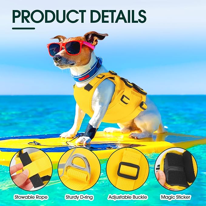 Kuoser Dog Life Jacket, High Flotation Dog Life Vest for Swimming Boating, Adjustable Ripstop Pet Lifesaver for Small Medium and Large Dogs, Reflective Safety Puppy Swimming Vest with Rescue Handle