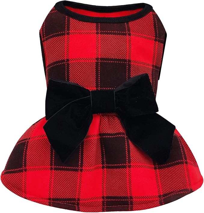 KYEESE Christmas Dog Dress Red Buffalo Check Dog Dresses with Bowtie for Small Medium Dog Dress
