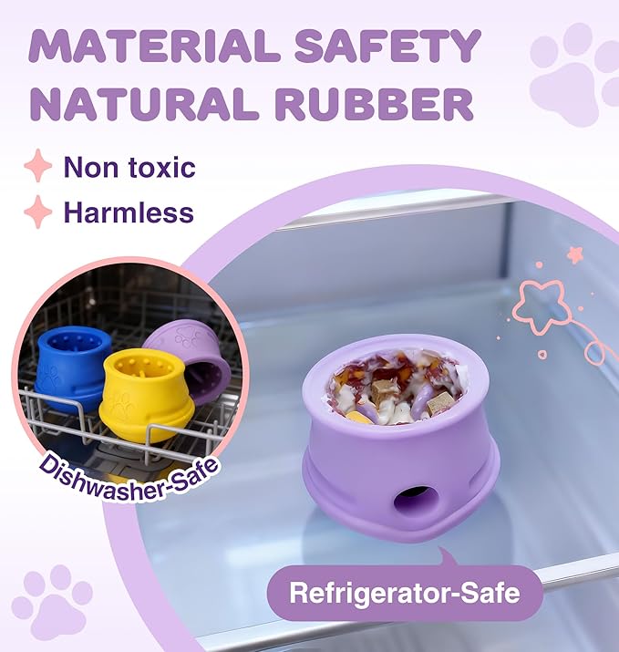 Dog Enrichment Toys to Keep Them Busy, Treat Dispensing Dog Toy, Slow Feeder-Swinging Stuffable & Anxiety Relief & Nature Rubber & Gentle to teeth, Indestructible Dog Toys - Dishwasher Safe, Purple, M