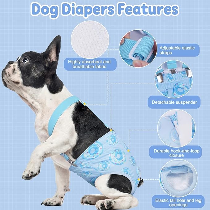 Reusable Female Dog Diapers with Suspender, Washable Dog Period Panties, Highly Absorbent Female Dogs Diapers for Heat Incontinence, Medium