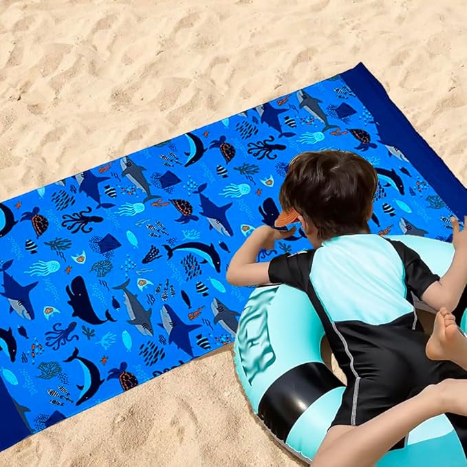 YIFONTIN Microfiber Beach Towels Velvet Throw Blanket Super Soft Absorbent 27.5"x55" for Kids Bath Camping Swimming Pool, Shark.