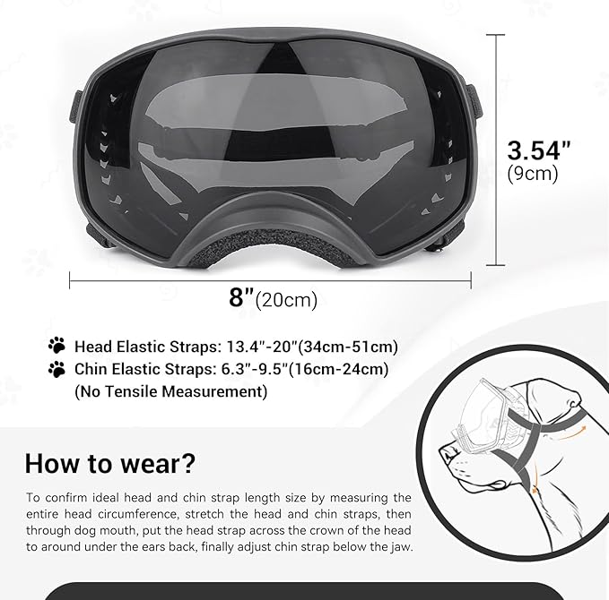 PETLESO Dog Goggles for Large Breed, Dog Sunglasses Medium Large Breed Wide View Pet Eye Protection with Adjustable Straps for Driving Riding Hiking, Black Lens