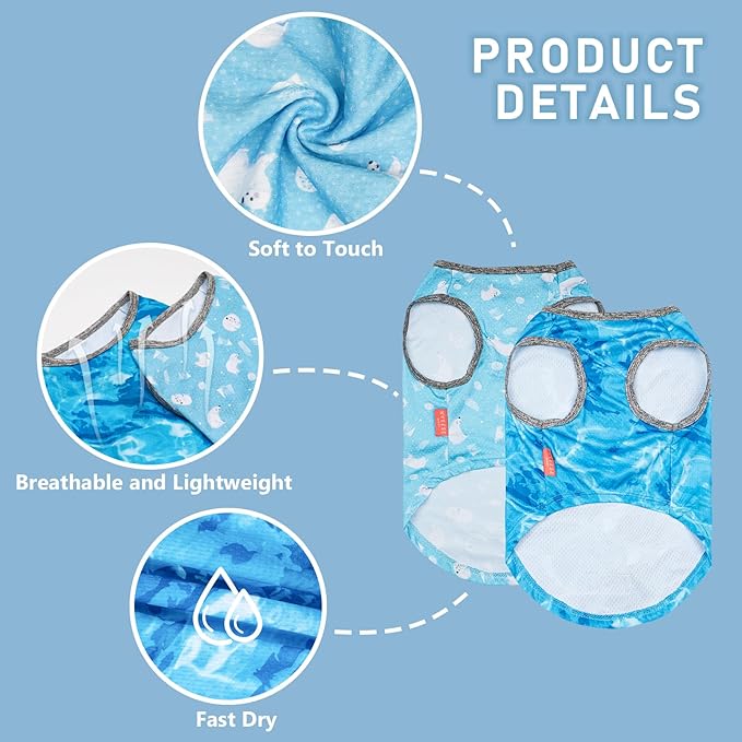 KYEESE 2Pack Dog Cooling Shirt, Breathable Dog Shirt for Small Dogs, Sun Protection Dogs Cooling Vest Tank Top, Lightweight Soft Sleeveless Summer Puppy Clothes, Polar Bear+Ice, S