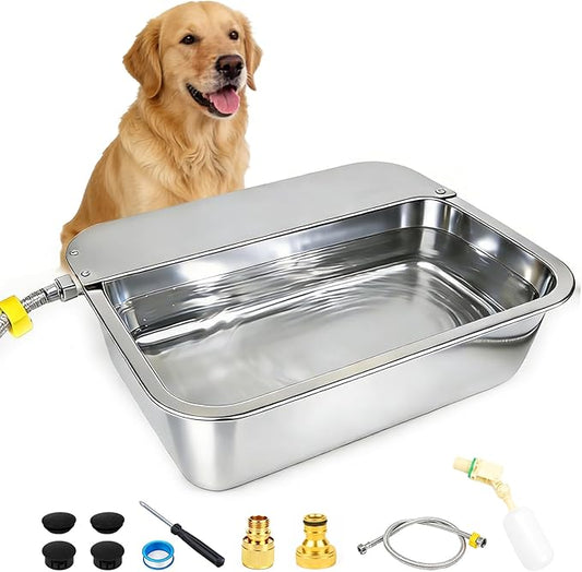Automatic Dog Water Bowl Dispenser, 3 Gallon/11.6L Pet Water Dispenser for Cats and Large Dogs, 304 Stainless Steel Self Filling Auto Dog Water Feeder Outdoor Chicken Waterer for Livestock