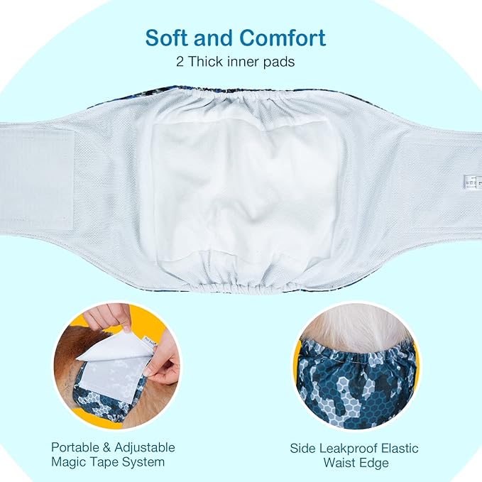 Pet Soft Dog Belly Band - 3 Packs Reusable Dog Diapers Male Doggy Diapers Wraps - Washable Dogs Belly Bands for Male Dogs (Army, XL)
