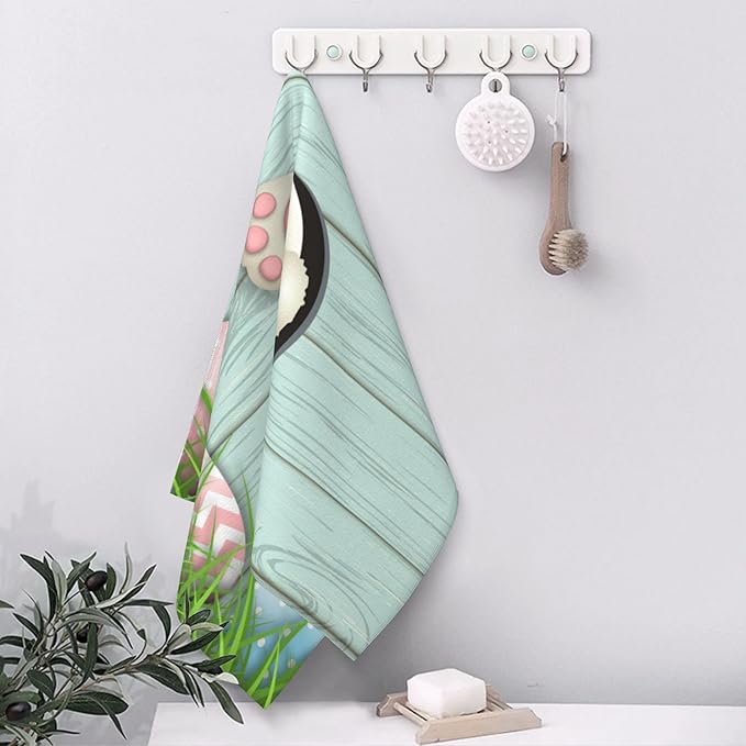 Easter Eggs Hand Towel,White Bunny Bottom Hand Bath Towels Set of 2 Dish Towels Soft Absorbent Decorative Hand Towels for Bathroom Kitchen Yoga Home Decor 14 x 28 in