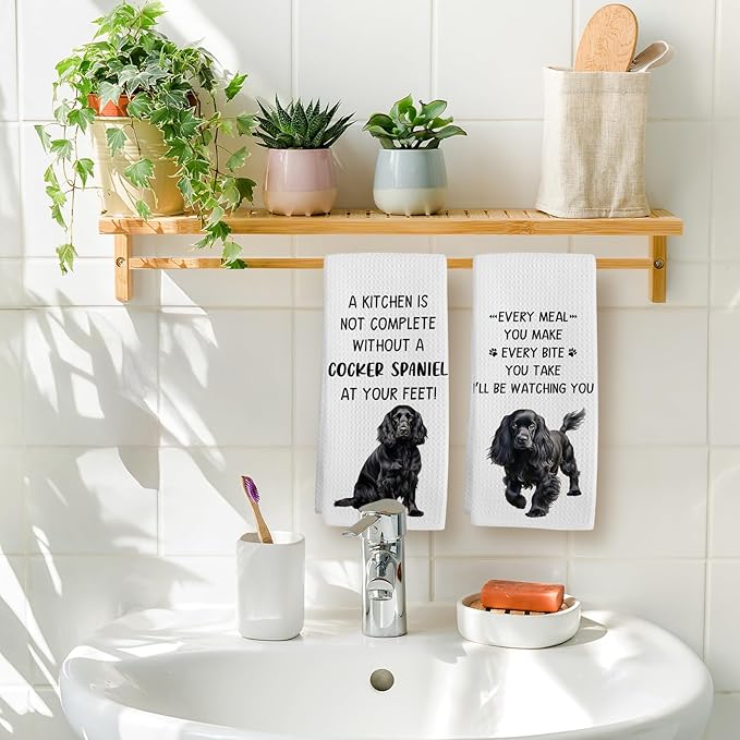 Black Cocker Spaniel Gifts Dog Kitchen Towels Set of 2, Gifts for Cocker Spaniel Lovers Hand Towel, Every Meal You Make Decorative Tea Dish Towels for Kitchen, Dog Kitchens Decor, 16x24in