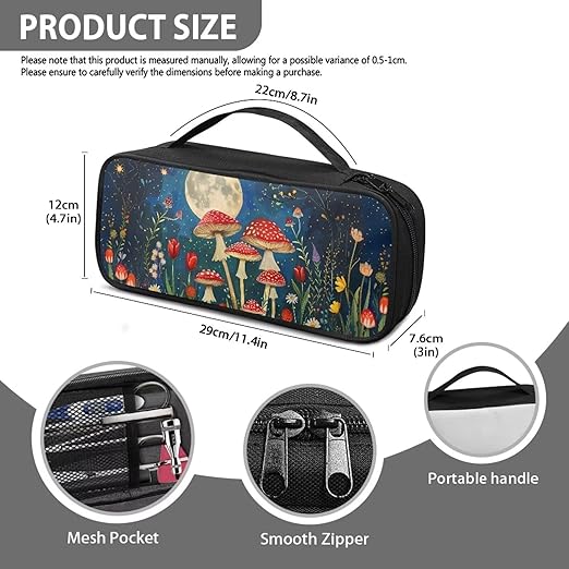 Gomyblomy Portable Stethoscope Case with Extra Room and Handle for Nurse and Doctors, Mushroom Moon Print Stethoscope Holder Storage Bag Compatible with Most Stethoscope