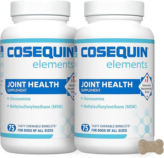 Nutramax Cosequin Elements Dogs Joint Health Supplement, Contains Glucosamine for Dogs, MSM, Supports Healthy Joints, for All Breeds and Sizes, Chewable Tablets, 75 Count (Pack of 2)