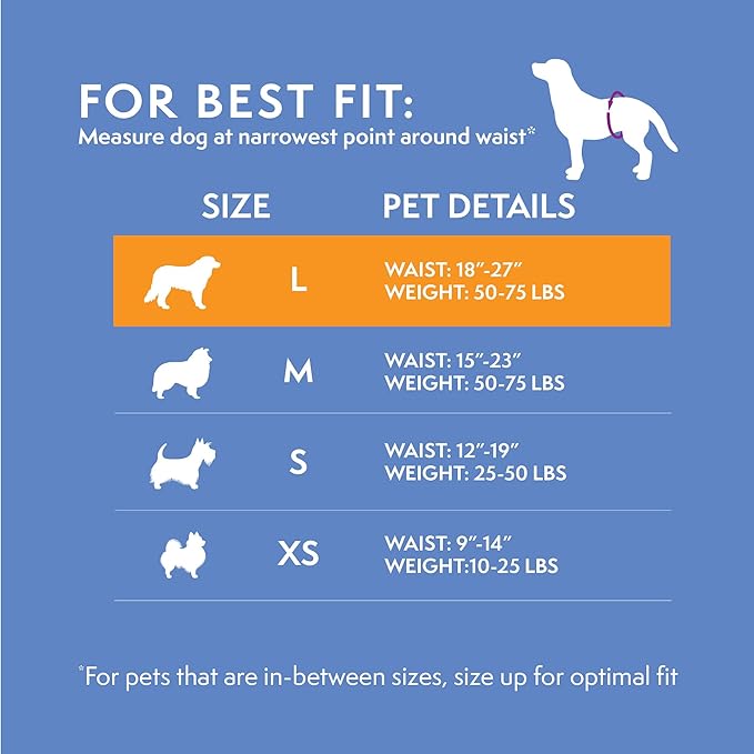 Simple Solution Disposable Male Wraps, Absorbent Leak Proof Belly Bands for Dogs, Incontinence Aid, Puppy Training, Marking Control, and Travel Protection, Large Dogs, 18–27 Inch Waist, 30 Count