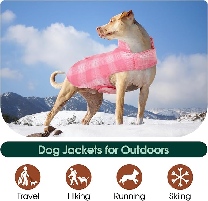 Kuoser Reversible Winter Coat, British Style Jacket for Small Dogs, Warm Windproof Puppy Cold Weather Clothes Vest, Pink XS