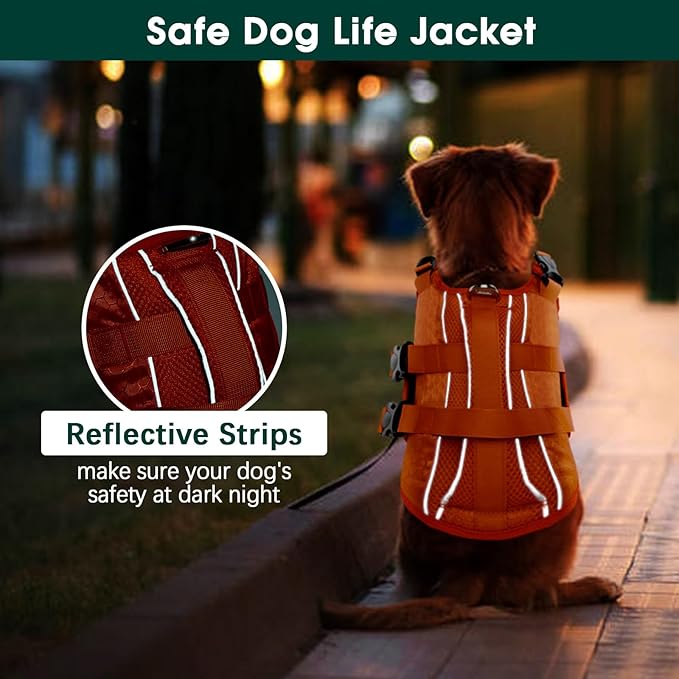 Kuoser Dog Life Jacket High Flotation, Reflective Dogs Life Vest for Swimming Boating, Adjustable Small Medium Large Dog lifejacket, Lightweight Dogs Life Preserver Rescue Handle Spring Summer Pool