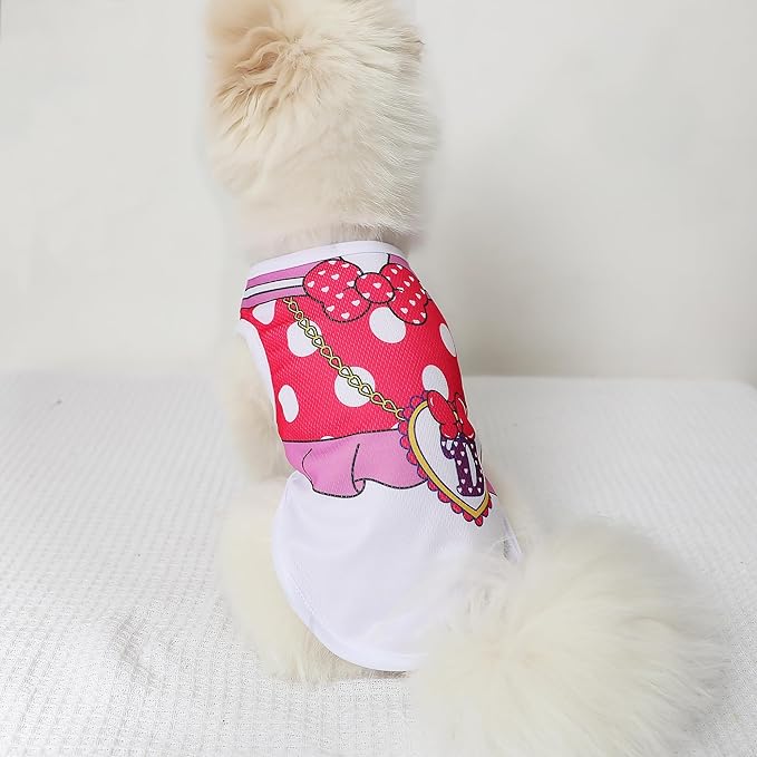 4 Pack Mesh Dog Shirts for Small Dogs: Stretchy Dog Clothes with Cute Patterns, Size XXS-XL Fit for 2-16lb Dogs Pet T-Shirts, Girl & Boy Puppy Clothes for Spring Summer (Pink Set 2, Small)