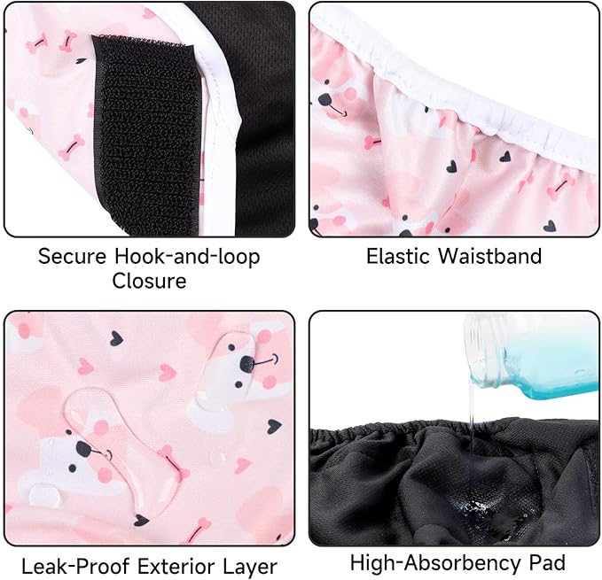 Paw Legend Washable Reusable Female Dog Period Diapers for Heat Doggie Puppy Diapers for Female Dogs (3 Pack, Medium)