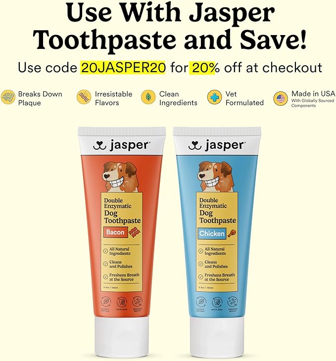 Jasper Dog Toothbrush, 360 Degree Dog Tooth Brushing Kit, Cat Toothbrush, Canine Dental Care & Teeth Cleaning Kit, Pet Finger Tooth Brush, Use with Pet Toothpaste, 2-Pack Clear