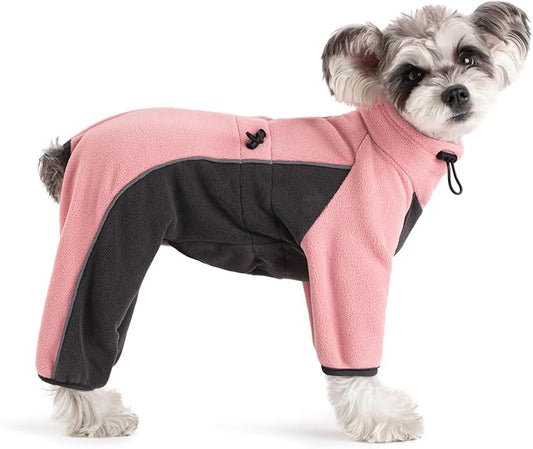 Fleece Dog Coat for Small Medium Dog,Pullover Pajamas Jumpsuit Bodysuit Puppy Coats with Legs, Pet Windproof Warm Cold Weather Jacket Full Body Vest Cozy Snowsuit Outfit Clothes (Pink, M)