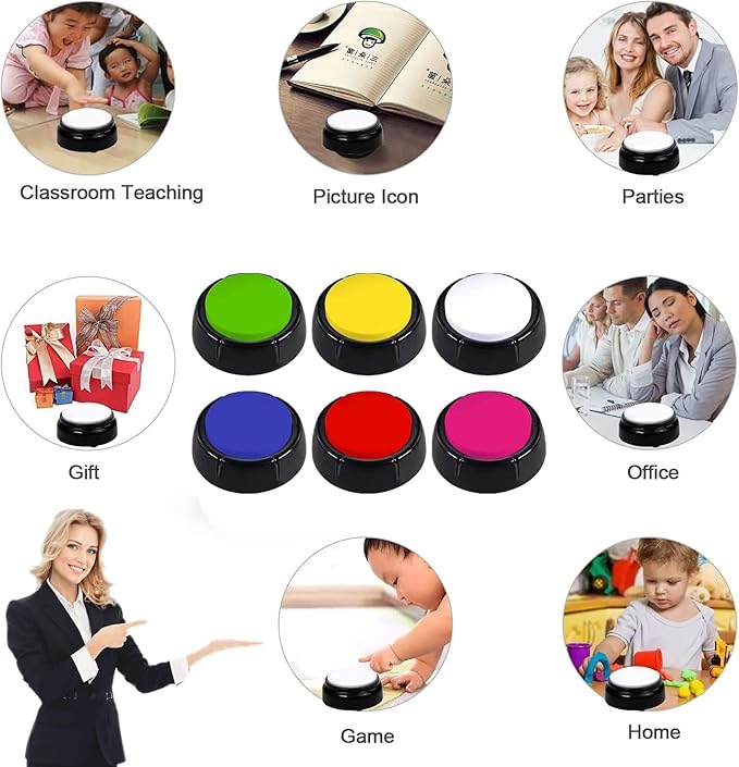 6 Colors Dog Buttons for Communication, Record & Playback Recordable Answer Buzzers, 30 Second Dog Buttons Pet Training Buzzer, Game Show Buzzers, Perfect for Family Game Study Office