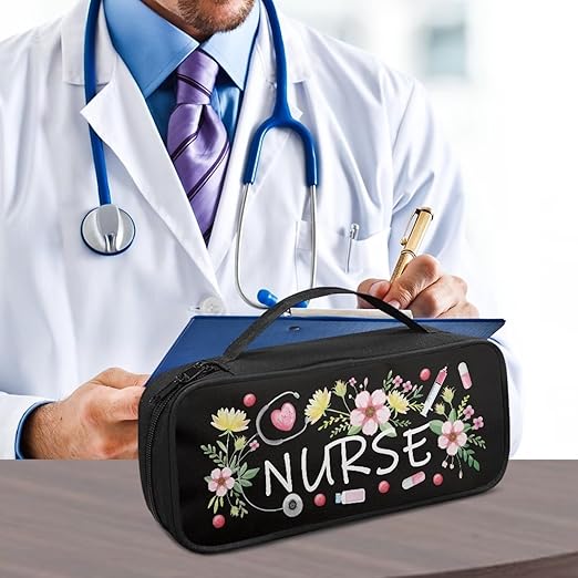 Gomyblomy Flowers Stethoscope Carrying Case with Extra Room, Black Stethoscope Holder Storage Bag with Handle for Nurse and Doctors, Universal Lightweight Stethoscope Case