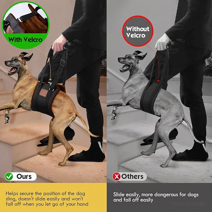 Dog Sling for Back Legs, Dog Lift Harness, Magic Tape Dog Sling for Large Dogs Hind Leg Support, Elderly Dog Lifter, Assist Canie Hip Arthritis K9 Cruciate Ligament Rehabilitation (Brown, Large)