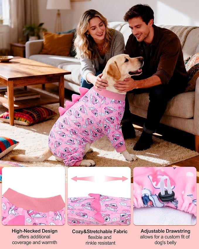CuteBone Dinosaur Costume Dog Pajamas, Stretchy Spandex Crystal Velvet Sleepwear Coat for Small Dogs, Soft & Warm Pet Outfit Clothes for Cold Weather, Cozy Pullover Design COSP09-4XL