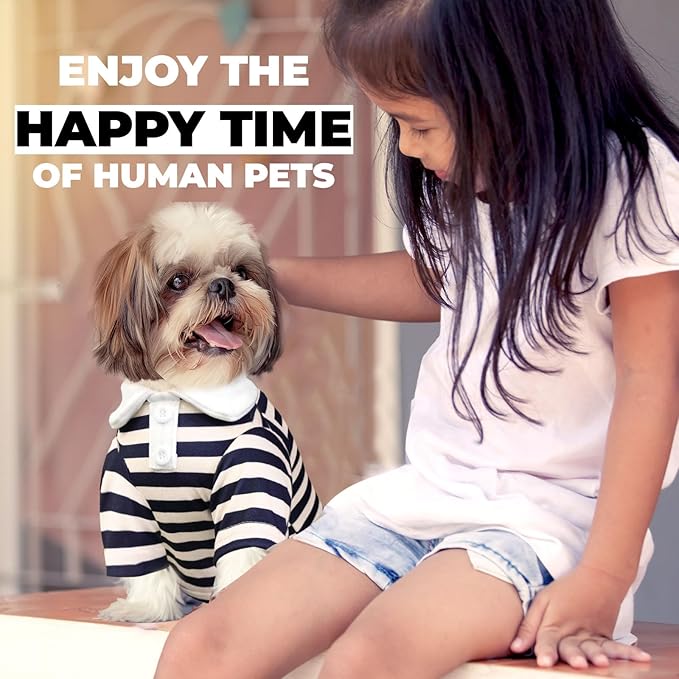 BAEJMJK Cute Dog Shirt Boy Girl Dog Clothes Striped Collared Polo T-Shirt for Small Medium Dogs Cats Soft Breathable Pet Puppy Outfits(Navy Blue,Small)