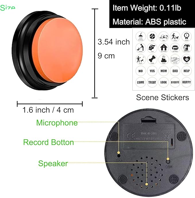 Voice Recording Button, Pet Communication Training Buzzer, 30 Second Record & Playback, Office Home Gift (2 Pack)