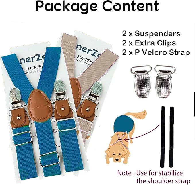 2 Pieces Dog Diaper Suspenders, for Dog Diaper Female and Belly Band for Male (Small/Medium, Blue&Beige)