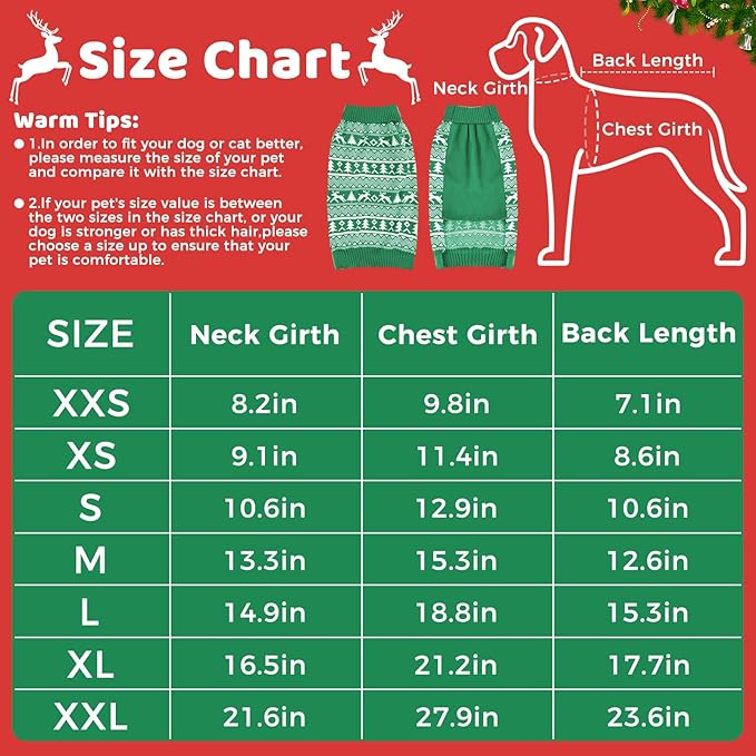 Christmas Dog Sweaters for Small Medium Large Dogs and Cats,Pet Soft Warm Holiday Outfit Girl & Boy,Pup Winter Clothes Turtleneck Double Knitting Collar for Outdoors Playing（Green，XS
