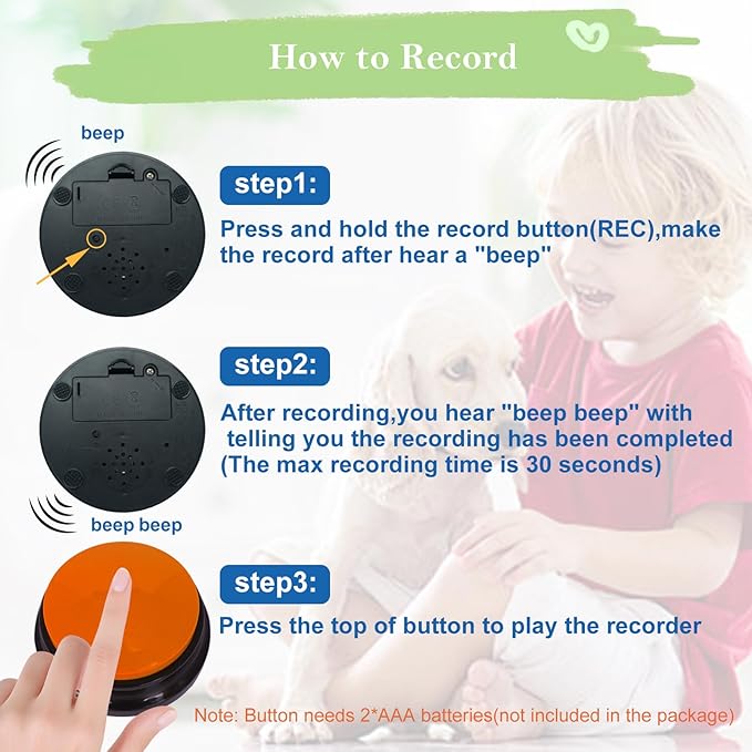Set of 2 Dog Buttons for Communication, Voice Recordable Buttons for Classroom, Dog Training Talking Buttons Starter Set, Pet Easy Speaking Buttons Tools