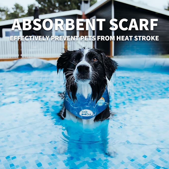 ALL FOR PAWS Dog Cooling Bandana, Cooling Bandanas for Large Dogs, Ice Dog Bandanas, Cooling Neck Wraps for Dogs, Chill Out Blue Neck Cooler (L)