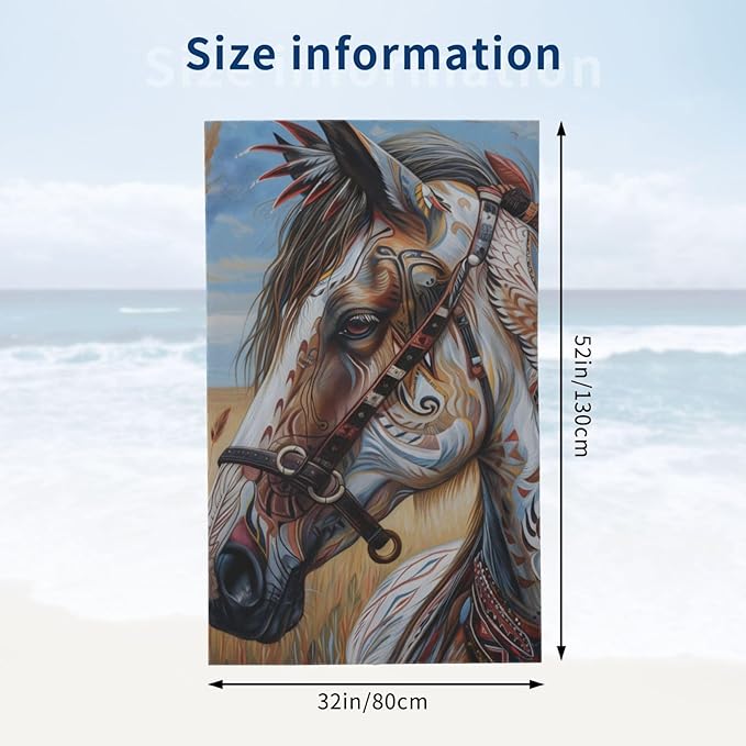 Native American Horse Beach Towel Animal Sand-Free Microfiber Bath Towel Ultra Soft Quick Dry Pool Towel Absorbent Towel Lightweight Towel Gifts for Outdoor Bathroom Swimming Decor 31inx51in