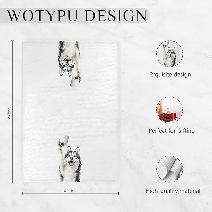 Funny Husky Gifts Bathroom Hand Towels, Husky Dog Lovers Gifts Decorative Hand Towels for Kids Guest Bathroom Washroom Half Bath, 16X24 Inch