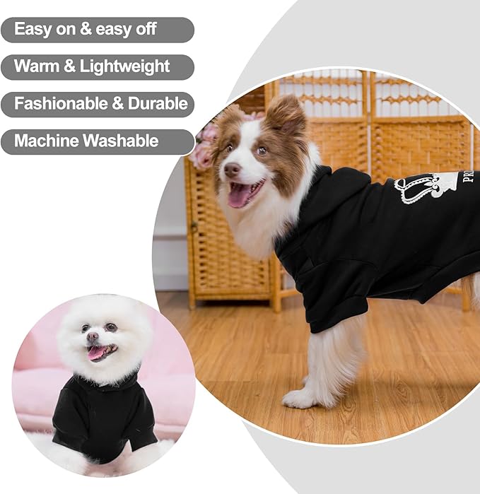 EXPAWLORER Prince Dog Hoodie for Boy - Hooded Doggie Sweater with Leash Hole, Cold Weather Clothes,Sweatshirt with Pocket, Pet Warm Outfit, Winter Coats for XS-XXL Dogs