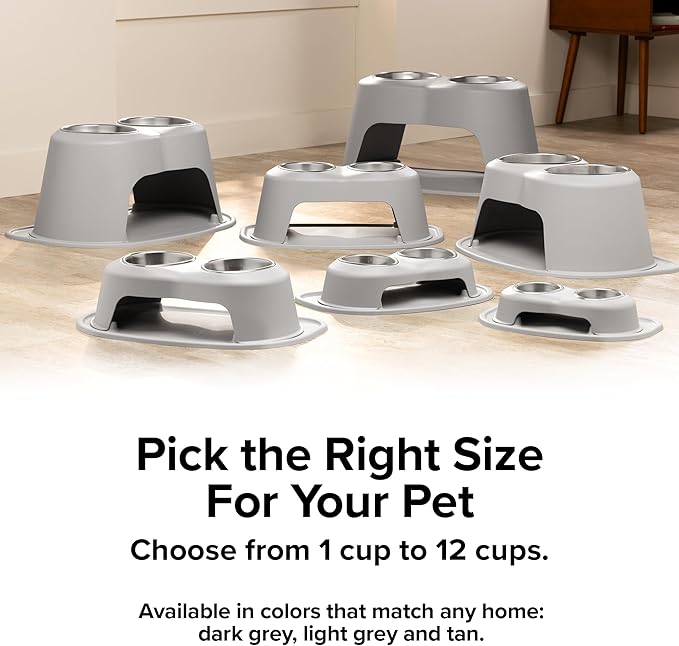 WeatherTech Double High Pet Feeding System - Elevated Dog/Cat Bowls - 10 inch High Light Grey (DHC6410LGLG)