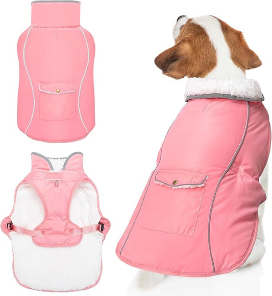 Dog Winter Coat - Warm Dog Clothes for Rain Snow Wind Cold Weather - Reflective Adjustable Waterproof Windproof Pet Vest Jacket with Leash Hole for Small Medium Large Dogs Indoor Outdoor