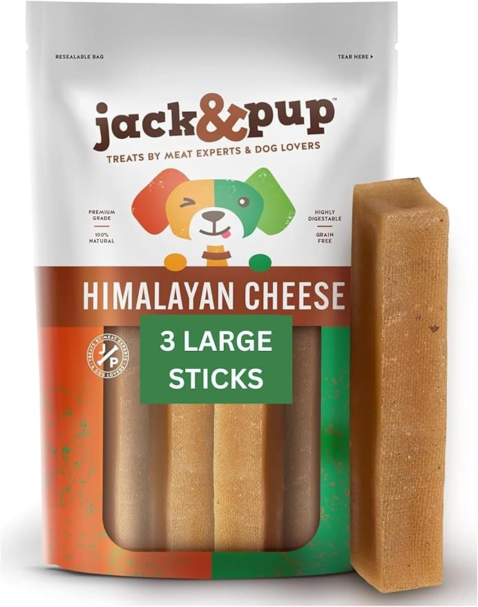 Jack&Pup Yak Cheese Himalayan Dog Chews | Dog Yak Chews for Large Dogs Aggressive Chewers | Hard Yak Cheese Stick (9oz, 3 Pack)
