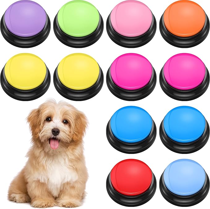 Sanwuta 12 Packs Dog Buttons for Communication, Voice Recording Button Talking Buttons for Dog Recordable Pet Training Buzzer, Dog Sound Buzzer, Pet Buttons Training Toy Game Buzzer Funny Gifts