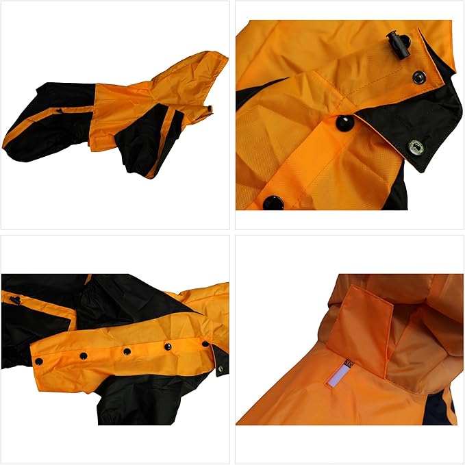 Lovelonglong Dog Hooded Raincoat, Large Dog Rain Jacket Poncho Waterproof Clothes with Hood Breathable 4 Feet Four Legs Rain Coats for Small Medium Large Pet Dogs Orange L-L