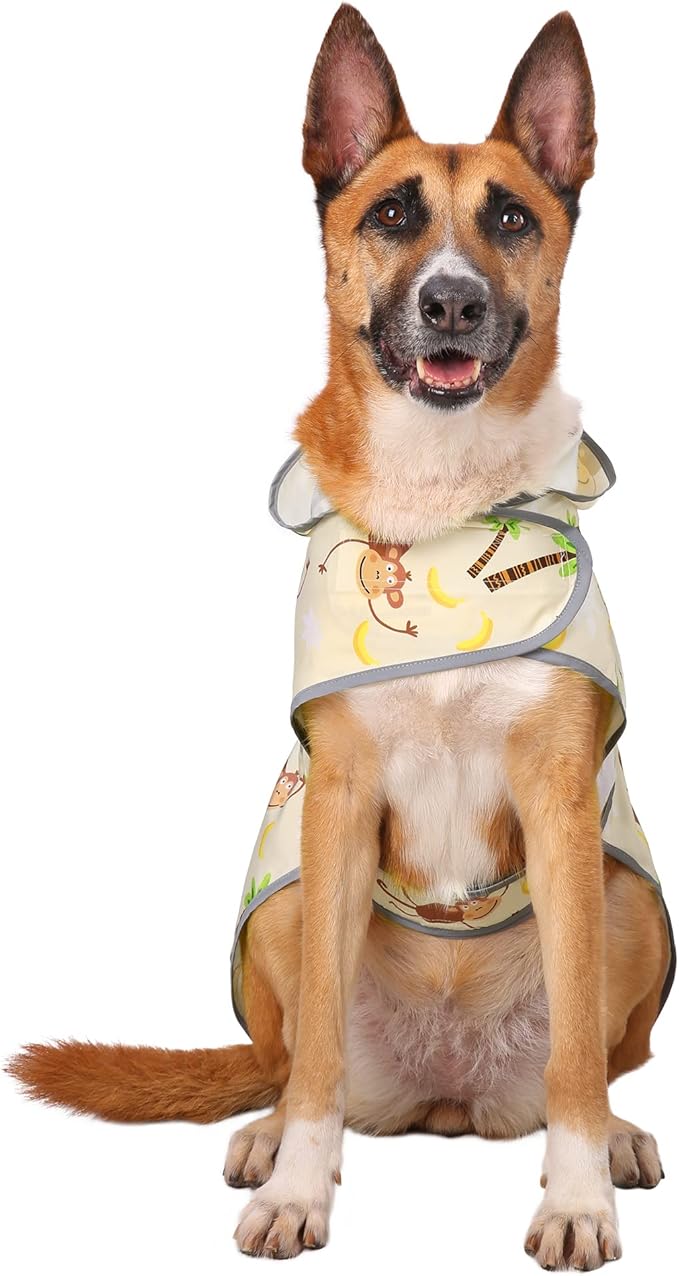 Dog Raincoat for Large Dogs Waterproof Jacket Hooded Rain Coats with Reflective Strips Leash Hole & Poncho Adjustable Fit (Monkey,XXL)