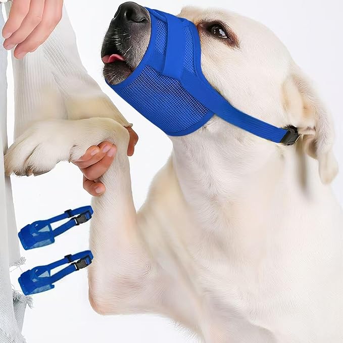 2-Pack Soft Mesh Dog Muzzle – Breathable & Adjustable, No-Bite and Escape-Proof Design for Grooming, Training, Walking – Fits Small, Medium & Large Dogs (Blue, L)