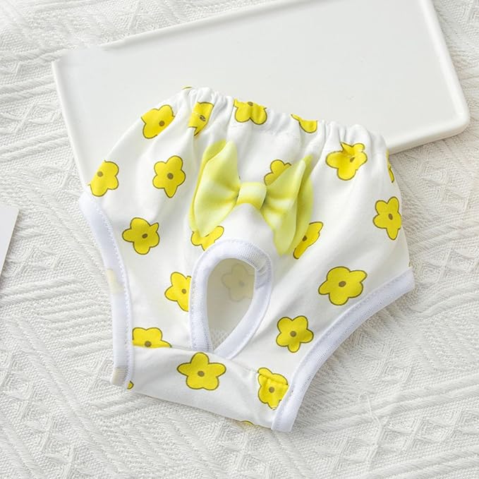 Environmentally Friendly Pet Menstrual Pants Dog Diapers for Heat Comfortable Absorbent Prevent Mess Cartoon Patterned Breathable Shorts Underwear Yellow L